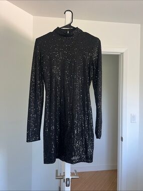 Motel Rocks Black Sequin Long-Sleeve Mini Dress